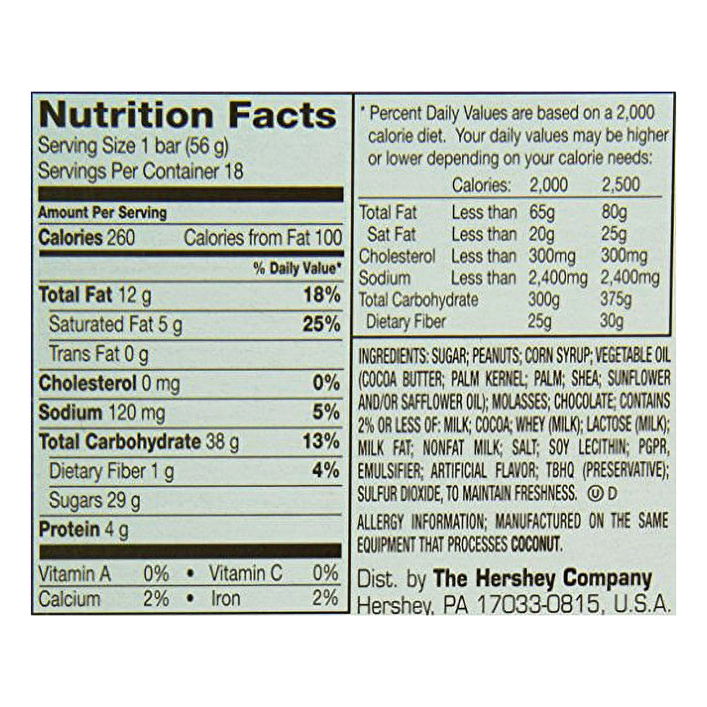 Hersheys 5Th Avenue Peanut Butter Candy Chocolate Bar - 2 Oz/18 Ea