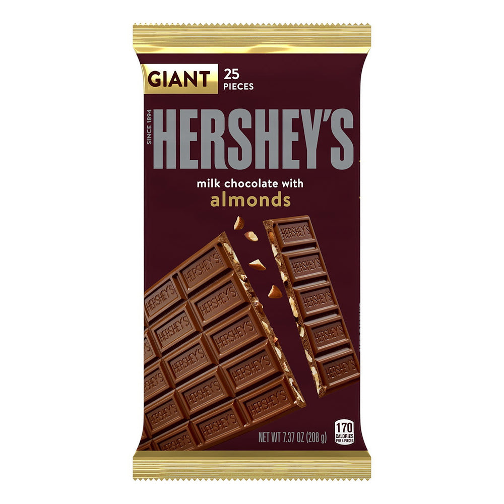 Hersheys Milk Chocolate with Almonds Giant Candy Bar Perfect for Sharing Gifting and Baking 7.37Oz (208g)
