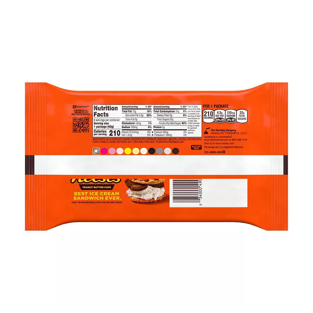 Hersheys Reeses Milk Chocolate Peanut Butter Cups Candy, 6 Ea
