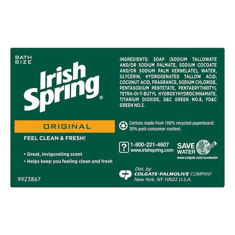 Irish Spring Original Clean Deodorant Bar Soap for Men, 3.75 Oz, 8 Bars