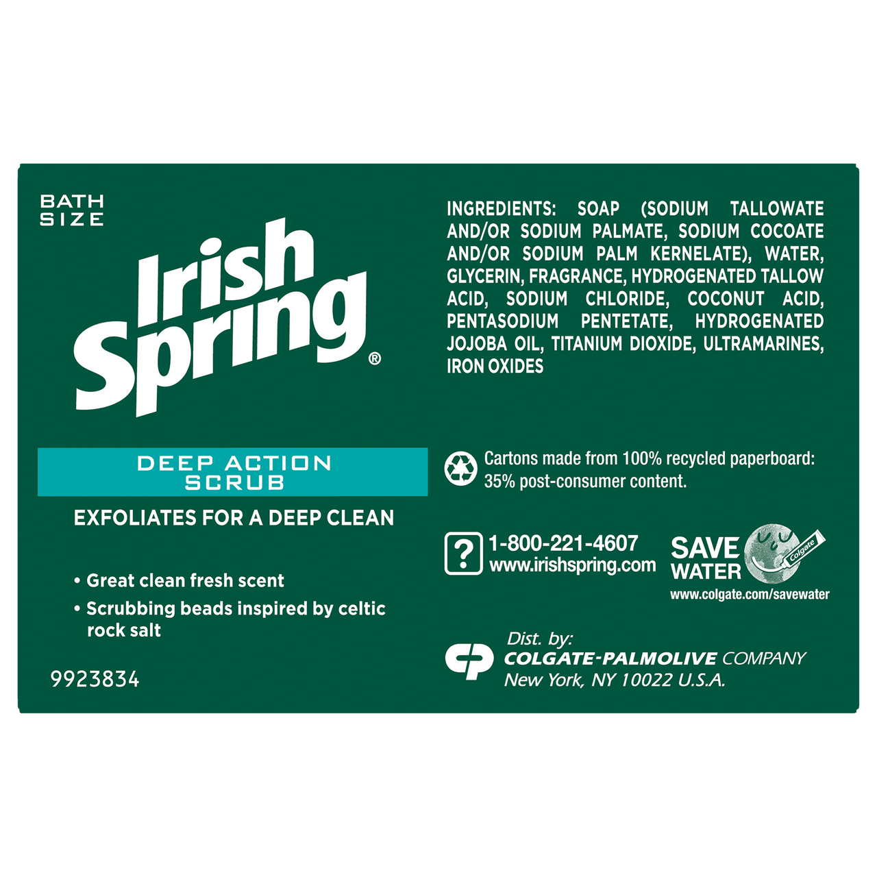Irish Spring Deodorant Soap Deep Action Scrub - 3.75 Oz, 8 Ea