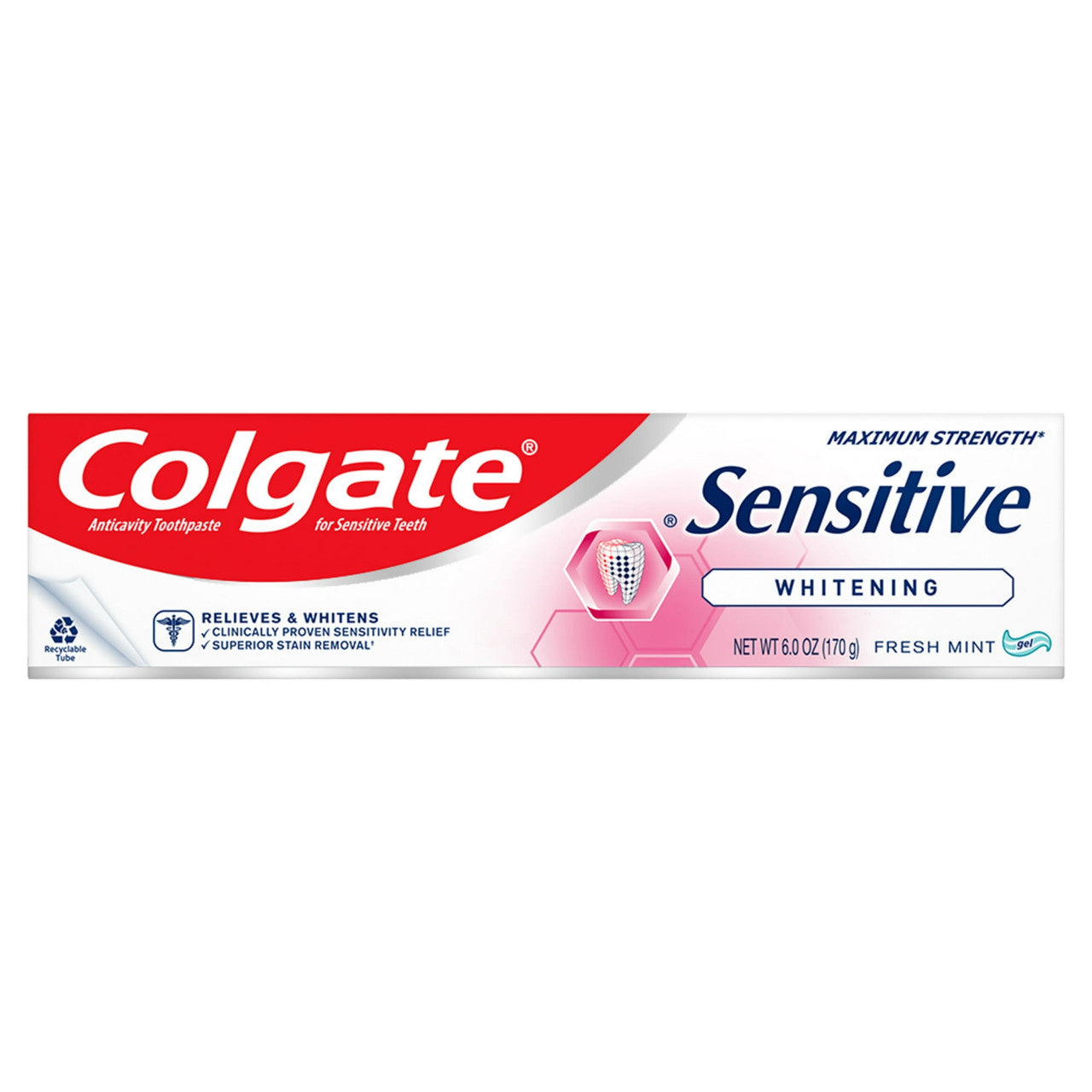 Colgate Sensitive Maximum Strength Sensitive Toothpaste, Plus Whitening And Fresh Stripe - 6 Oz