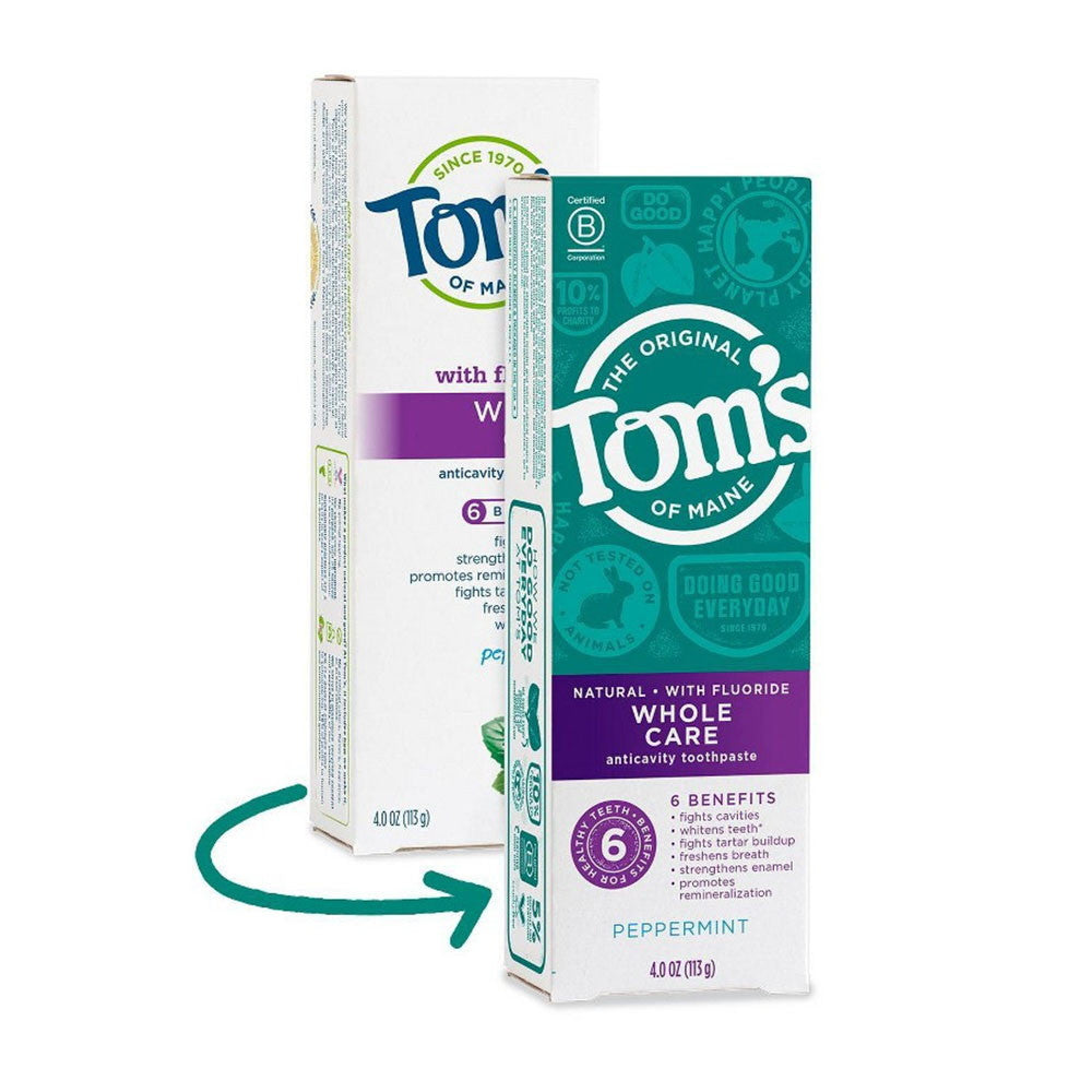 Toms of Maine Natural Whole Care Anticavity Toothpaste, Peppermint, 4 Oz