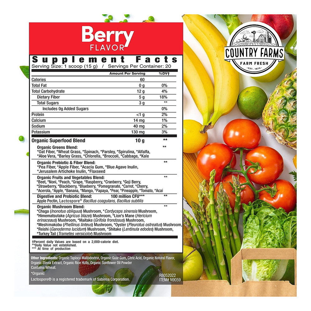Country Farms Super Green Drink, Berry Flavor, 9.88 OZ