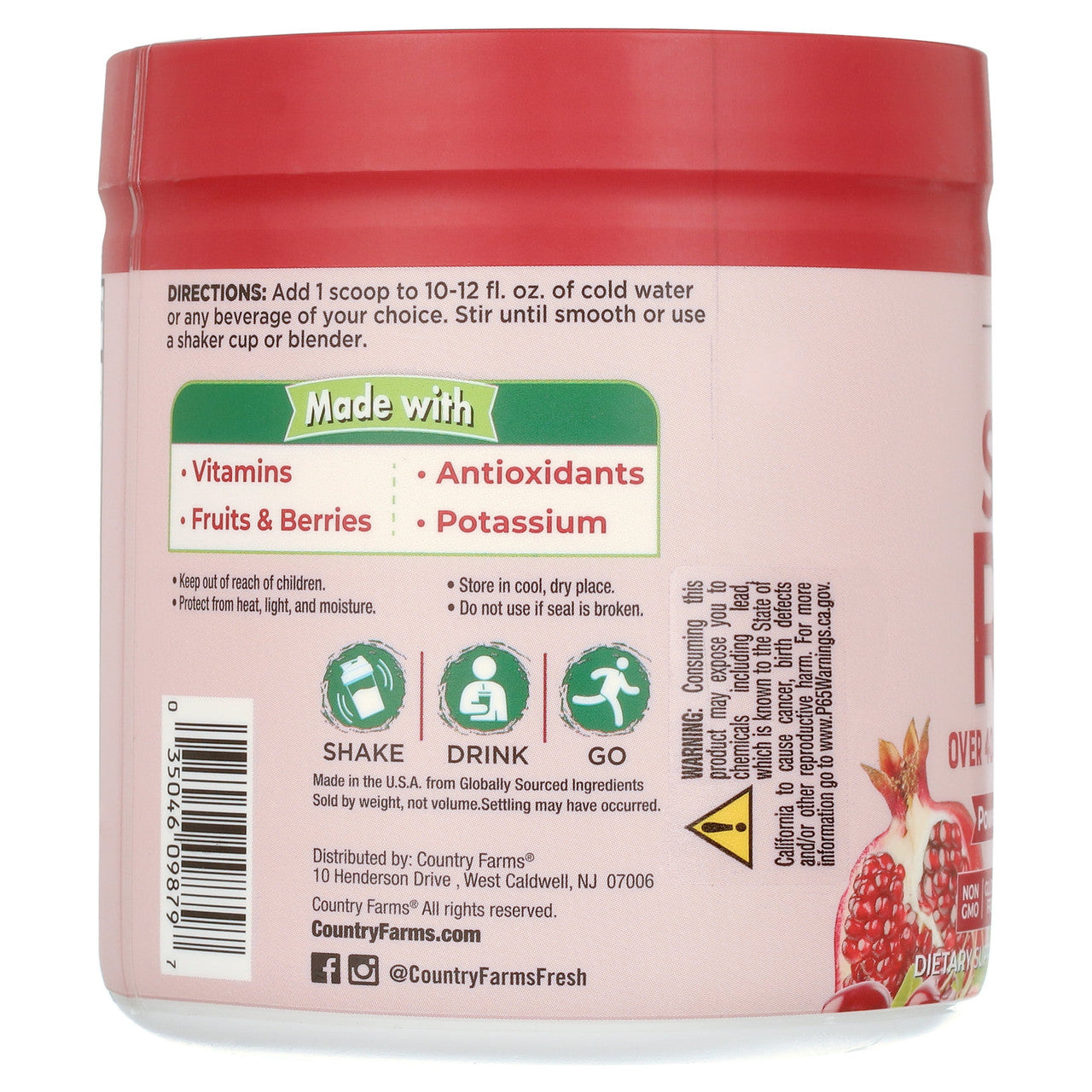 Country Farms Super Reds Energizing Polyphenol Super Food Drink Mix, Berry Flavor, 7.1 Oz