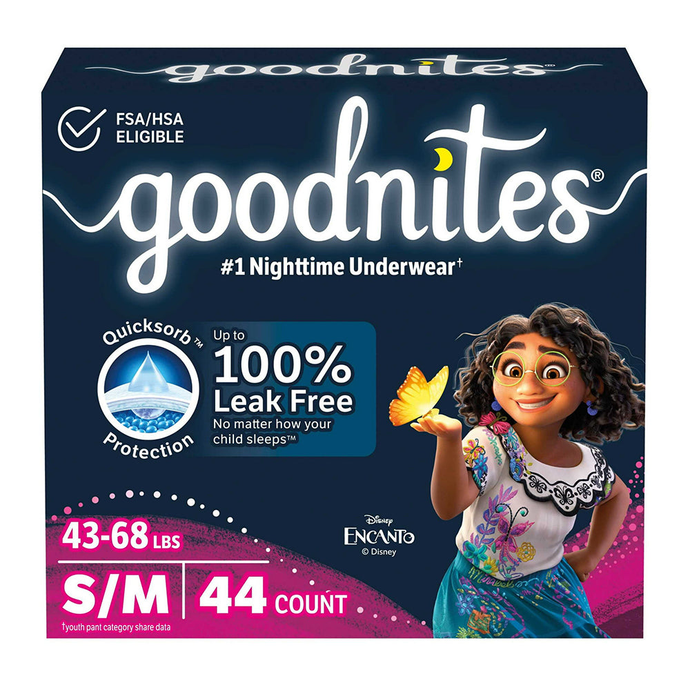 Goodnites Girls Nighttime Underwear for Girls Size Small Medium Leak Guards 44Ea