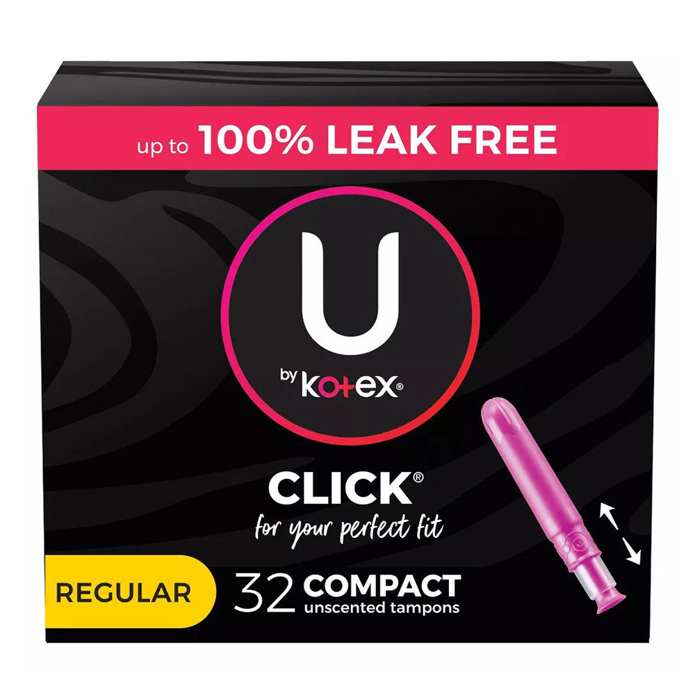 U By Kotex Click Compact Unscented Tampons, Regular, 32 Ea