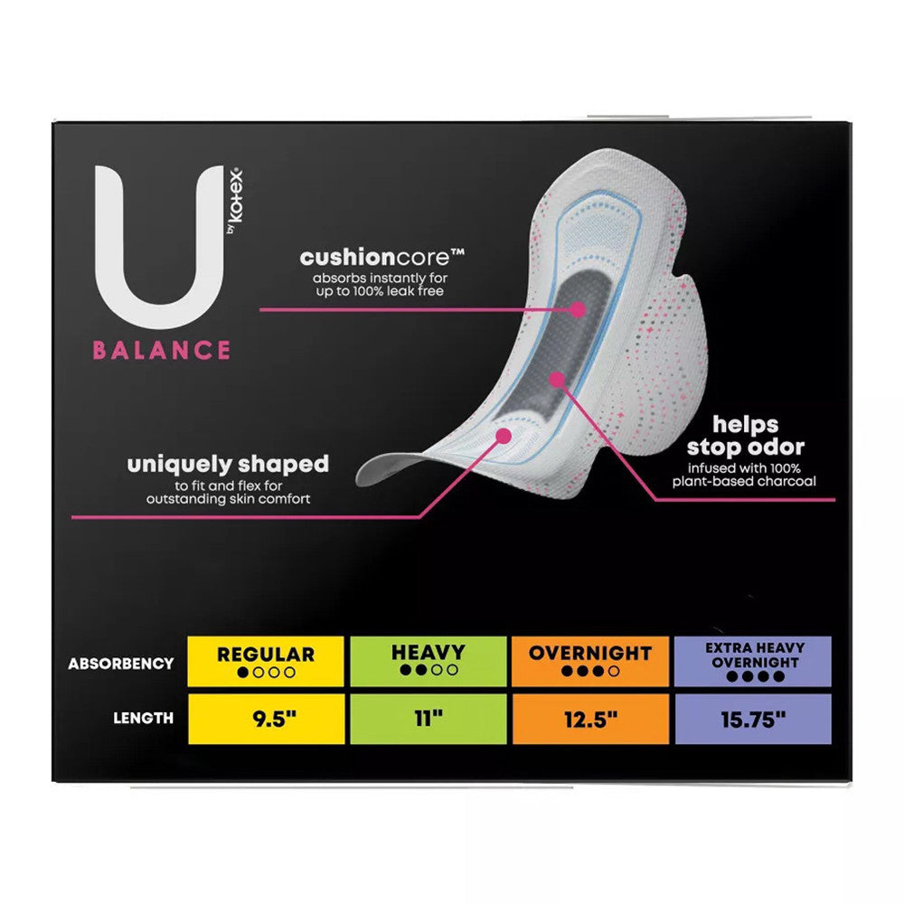 U by Kotex Balance Ultra Thin Regular Pads with Wings, Unscented, 36 Ea