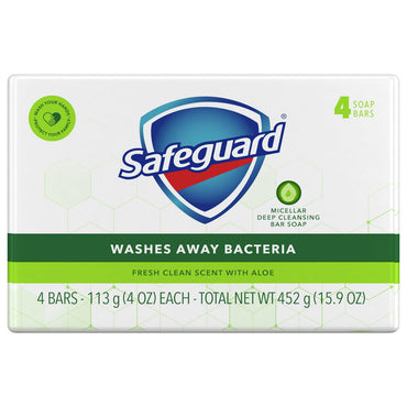 Safeguard Antibacterial Deodorant White Bar Soap With Aloe 4 Oz, 4 Ea