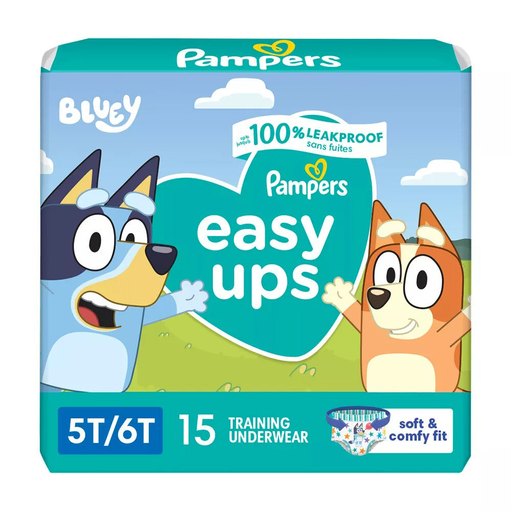 Pampers Easy Ups Boys and Girls Bluey Training Pants Size 5T to 6T 15Ea