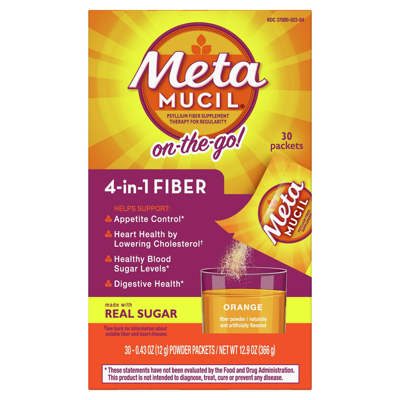 Metamucil Multi Health Fiber Singles Texture Powder, Orange - 30 Ea