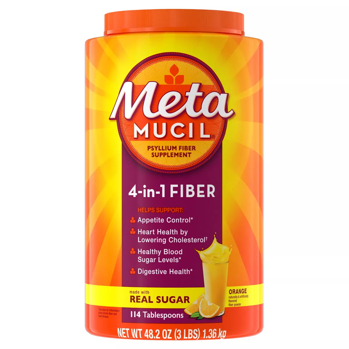 Metamucil Multihealth Fiber Supplement Powder, Smooth Orange - 48.2 Oz