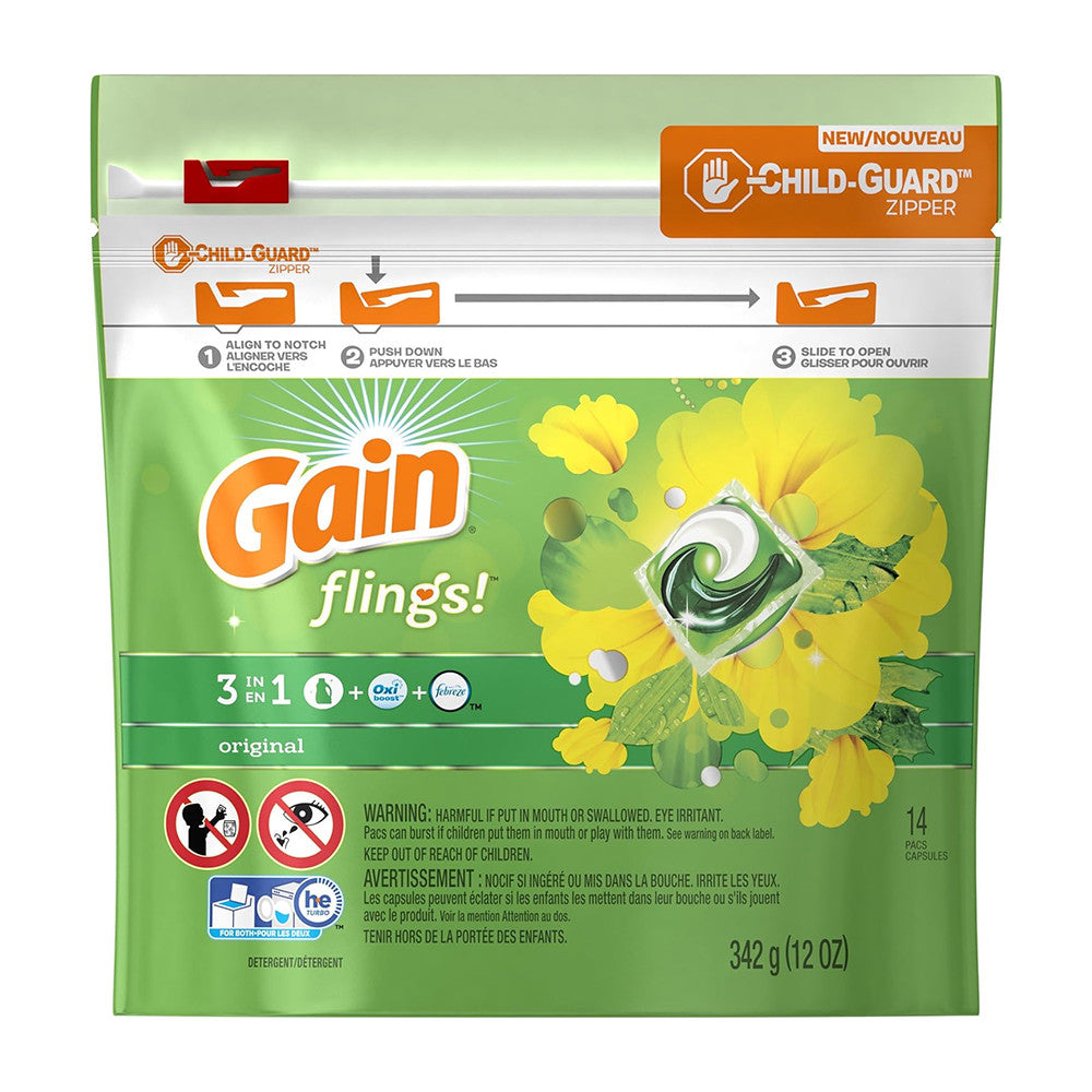 Gain Flings Laundry Detergent Pacs, Original Scent 14 Count, 12 Oz