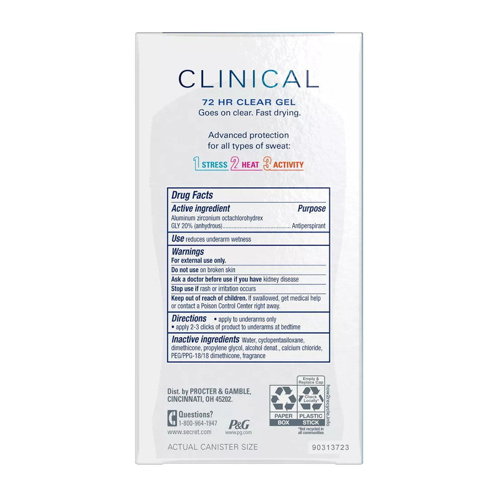 Secret Clinical Strength Completely Clean Antiperspirant And Deodorant Clear Gel, 1.6 Oz