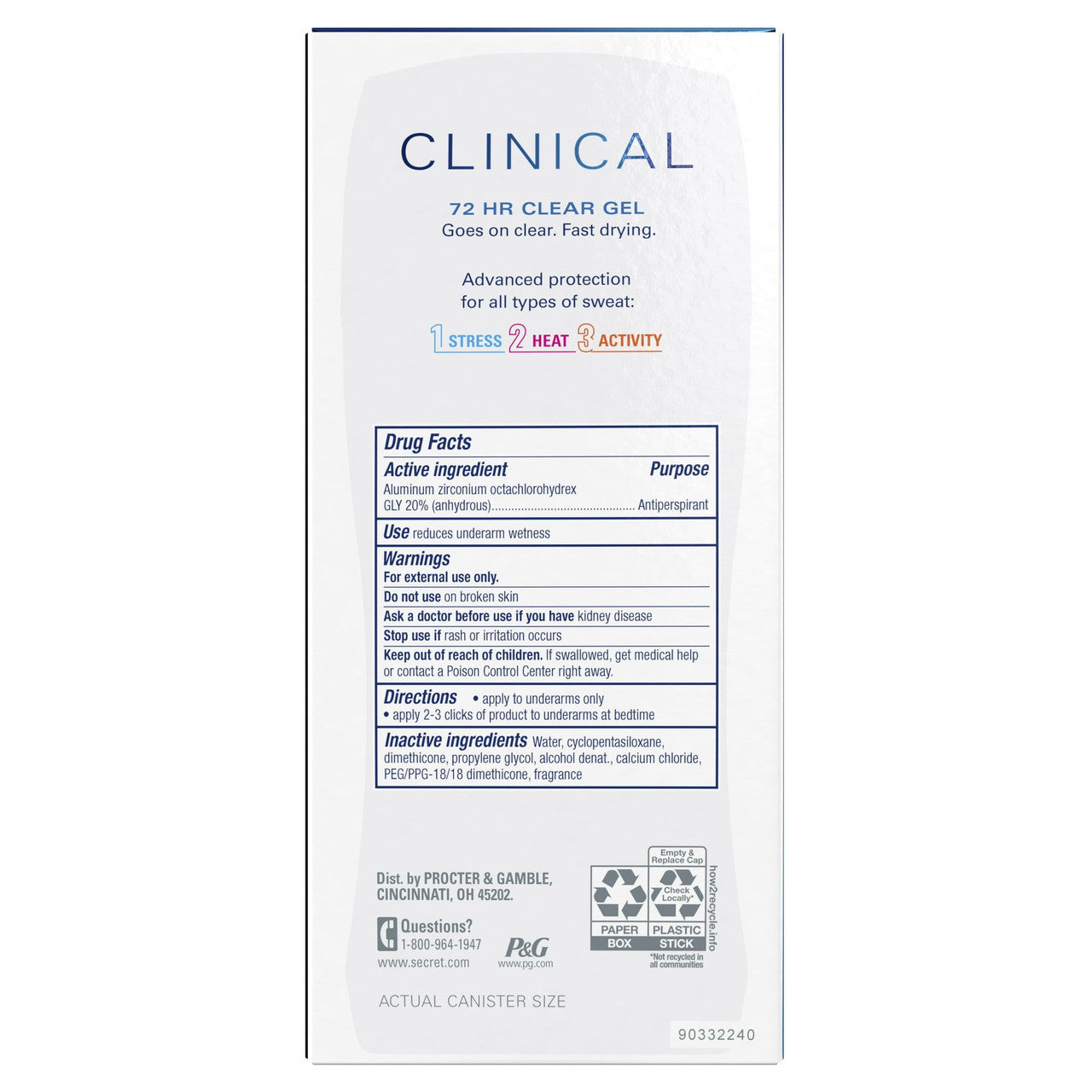 Secret Clinical Strength Clear Gel Antiperspirant And Deodorant - 2.6 Oz