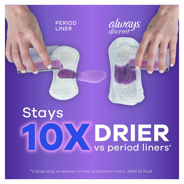 Always Discreet Postpartum Incontinence Liners Very Light Absorb Long Length, 44 Ct