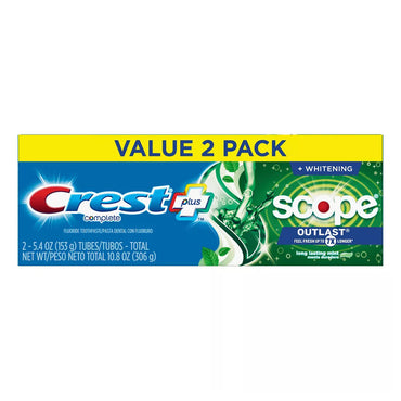 Crest Complete Plus Scope Outlast Whitening Toothpaste Pack Of 2, Mint, 5.4 Oz
