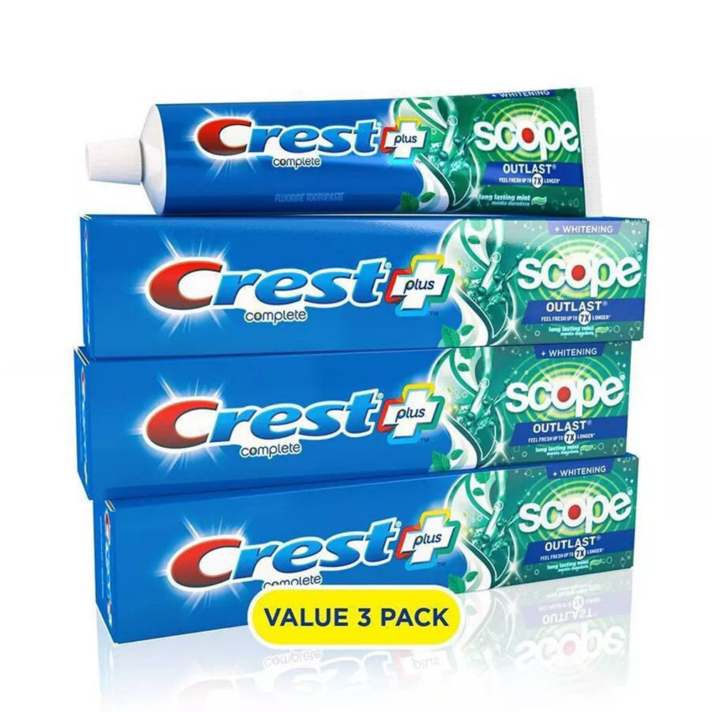 Crest Plus Scope Outlast Complete Whitening Toothpaste, Mint, 3 Ea
