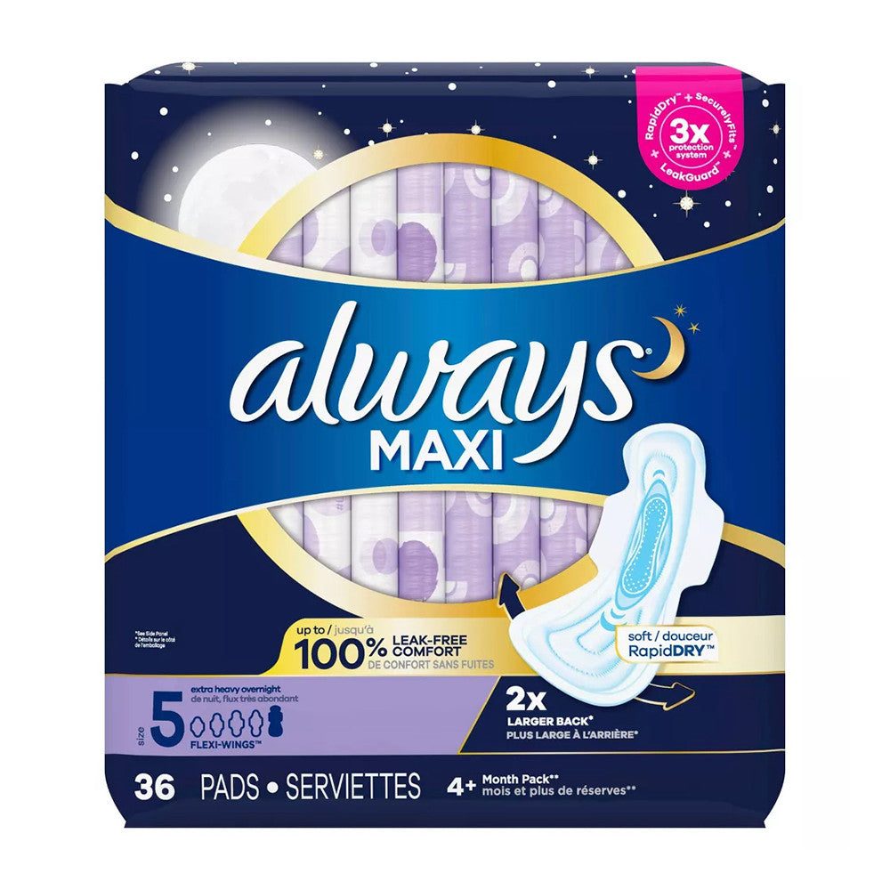 Always Maxi Extra Heavy Overnight Pads, Size 5, 36 Ea