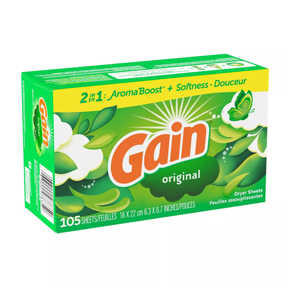 Gain Fabric Softener Dryer Sheets, Original Scent, 105 Ea