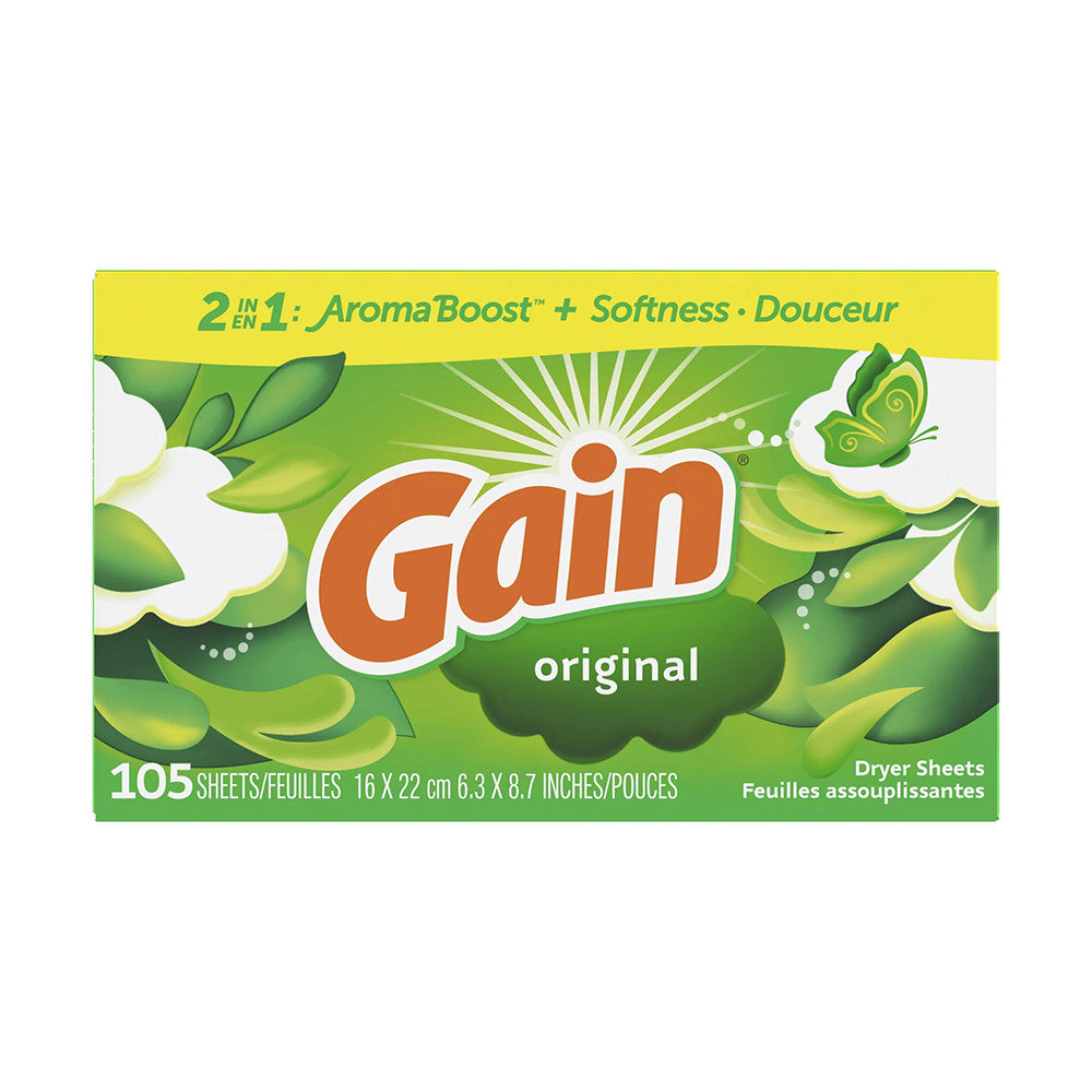 Gain Fabric Softener Dryer Sheets, Original Scent, 105 Ea