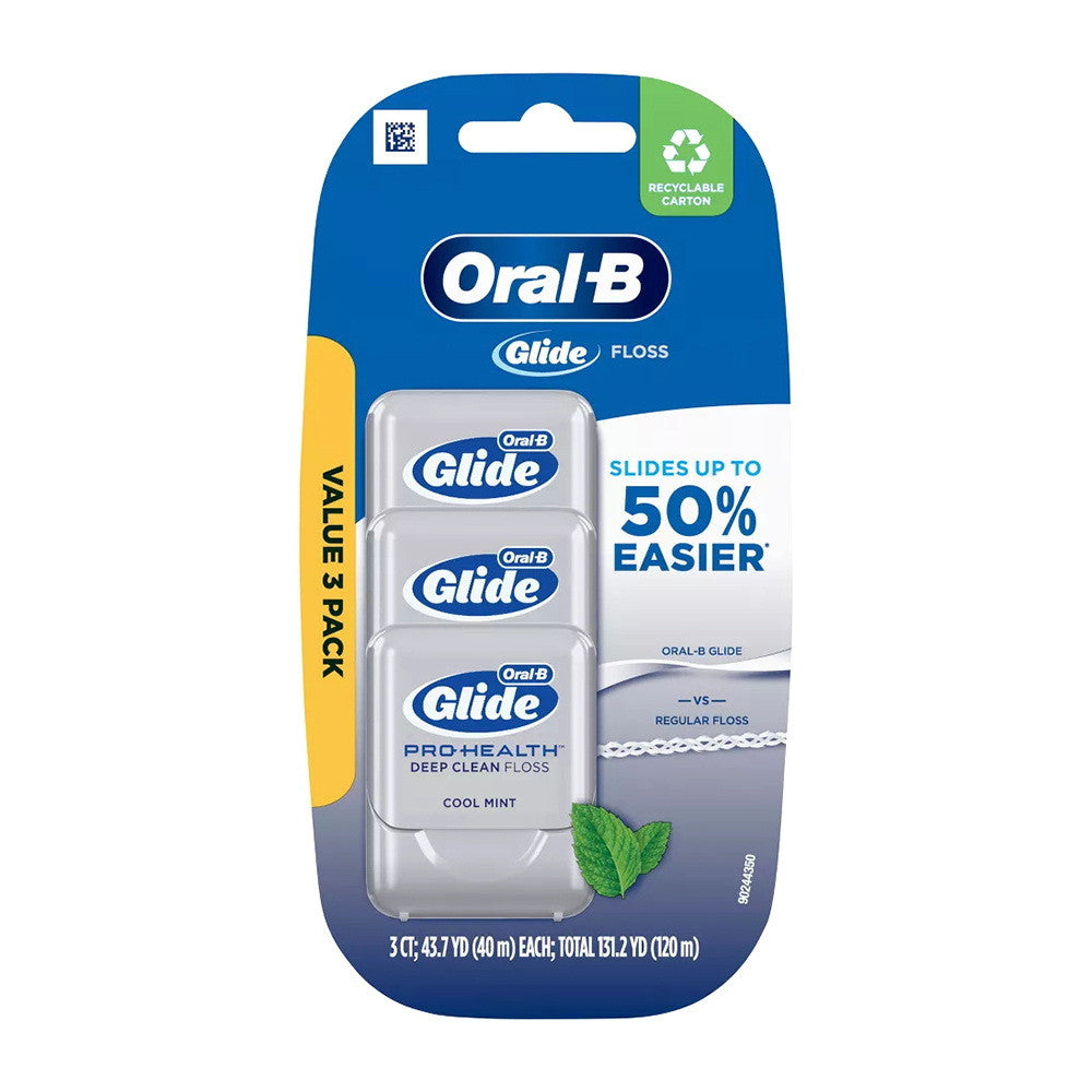 Oral-B Glide Pro-Health Dental Floss, Deep Clean Cool Mint Flavor, 40 M, 3 Ea