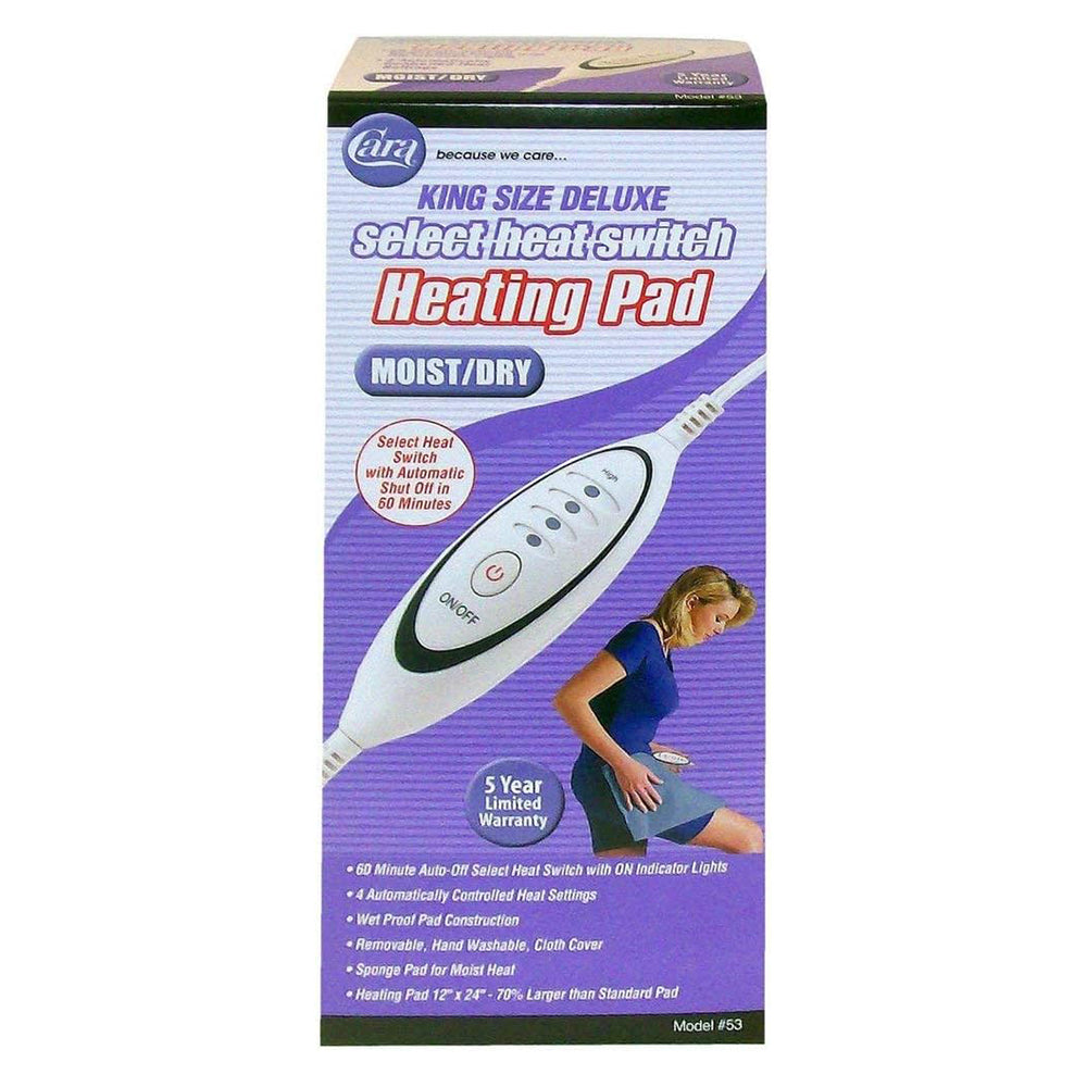 Cara No 53 King Size Deluxe Moist Dry Heating Pad with Slide Switch for Soothing Muscle Aches 1Ea