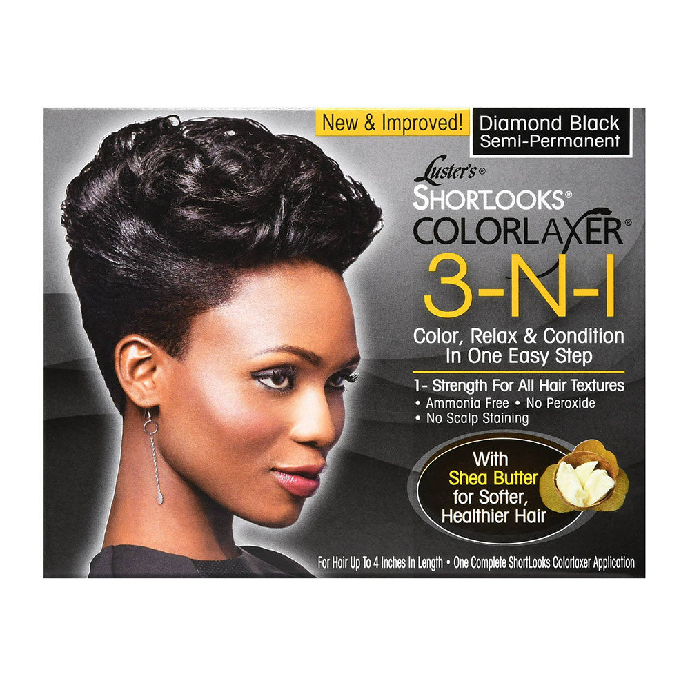 Lusters Shortlooks 3-N-1 Semi Permanent Hair Color Relaxer Kit, Diamond Black, 1 Ea