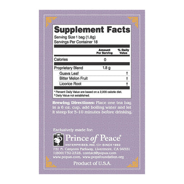 Prince Of Peace all Natural Herbal Tea For Blood Sugar Sachets, 18 Ea