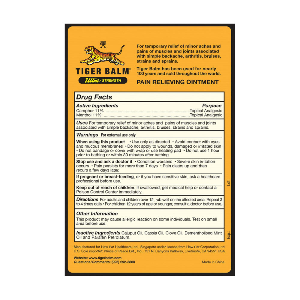 Tiger Balm Ultra Strength Pain Relieving Ointment - 50 Grams