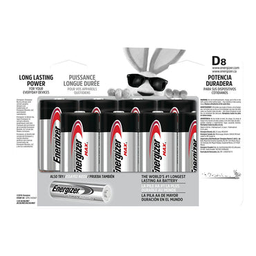 Energizer Max Size D Cell Alkaline Batteries, 8 Ea