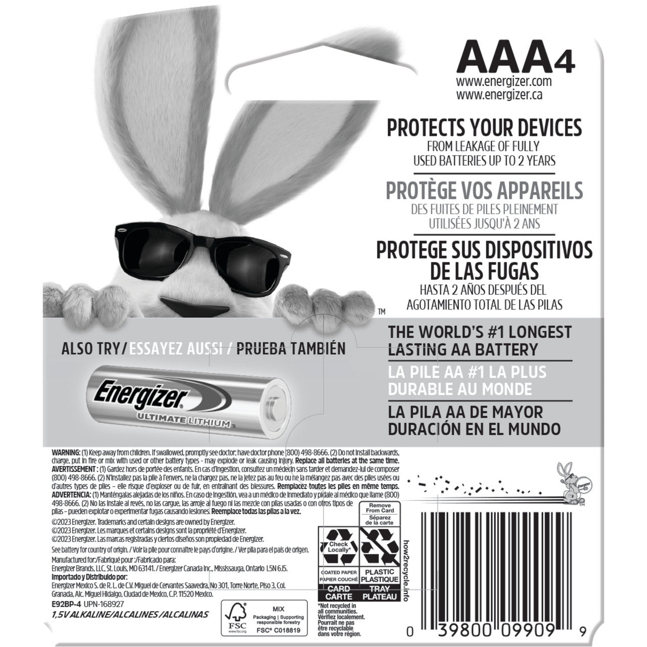 Energizer Alkaline Battery E92Bp, Size: AAA - 4 Ct