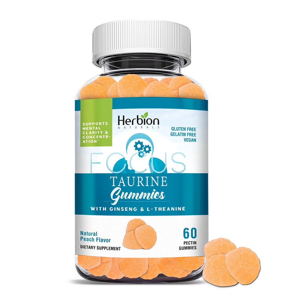 Herbion Naturals Taurine Gummies, Helps Mental Clarity, Natural Peach Flavor, 60 Ea
