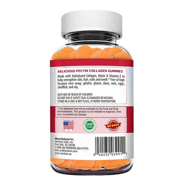 Herbion Naturals Collagen Gummies, Helps Healthy Skin, Hair, and Nails, Natural Strawberry Flavor, 60 Ea