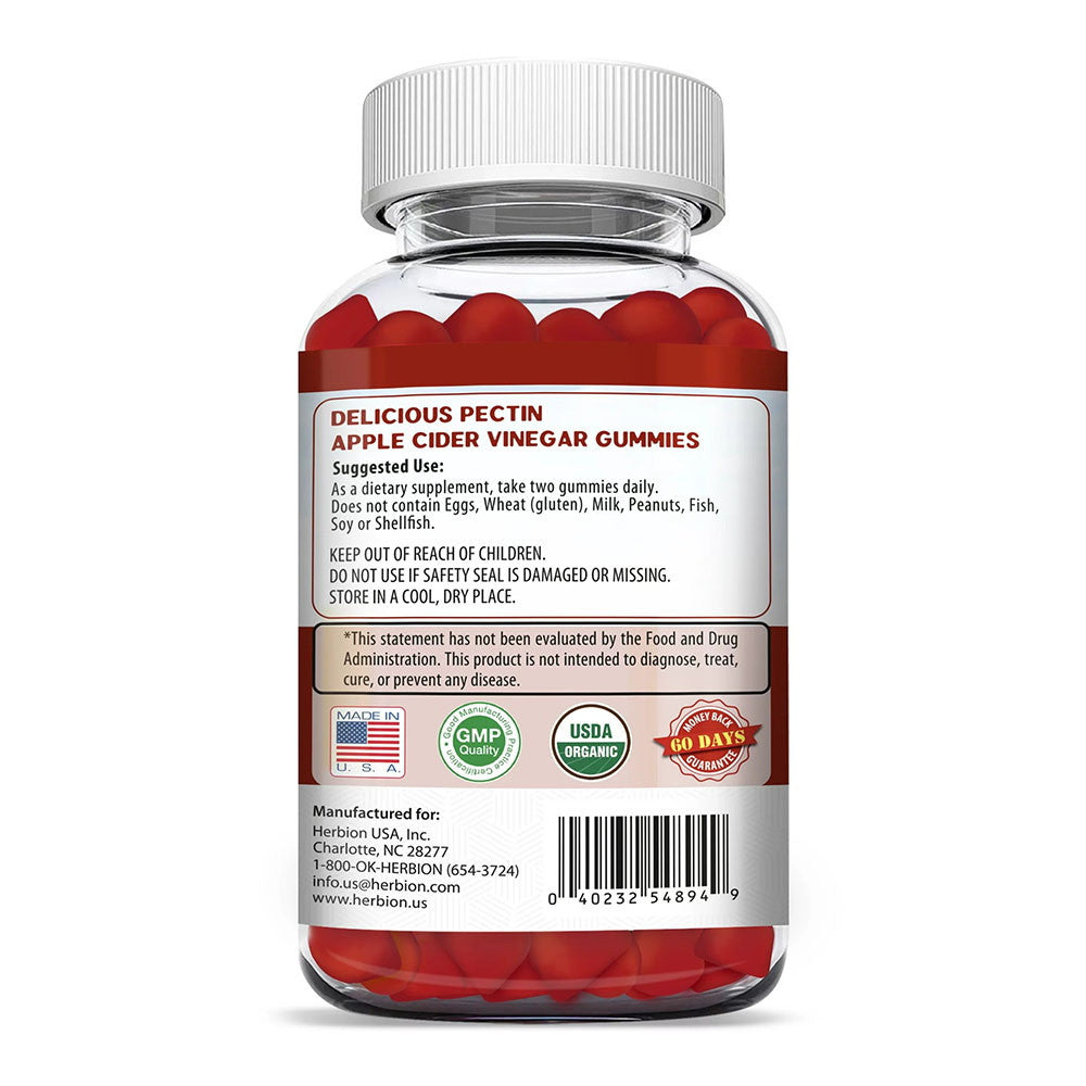 Herbion Naturals Organic Apple Cider Vinegar Gummies, Digestion and Detox, 60 Ea