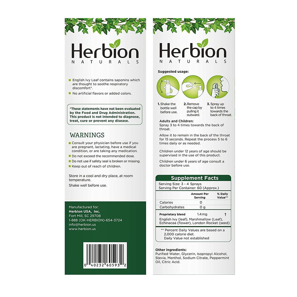 Herbion Naturals Throat Spray, Soothes Respiratory Discomfort, 1 Ea