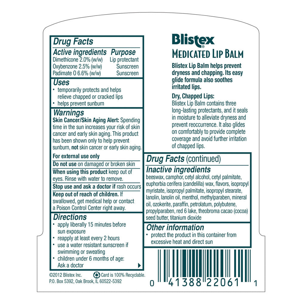 Blistex Medicated Lip Balm, Regular SPF 15, 1 Ea
