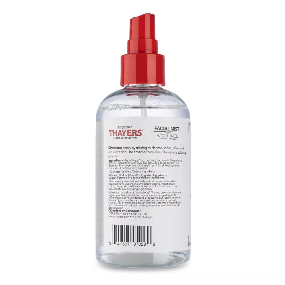 Thayers Witch Hazel Facial Mist Toner with Aloe Vera, Unscented, 8 Oz