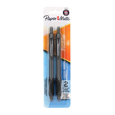 Paper Mate Profile Retractable Gel Pen 0.7mm, Black, 2 Ea