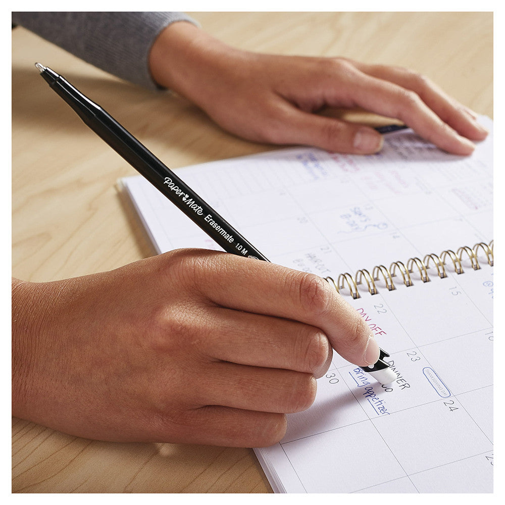 Paper Mate Eraser mate Stick Medium Tip Ballpoint Pens, Black, 4 Ea