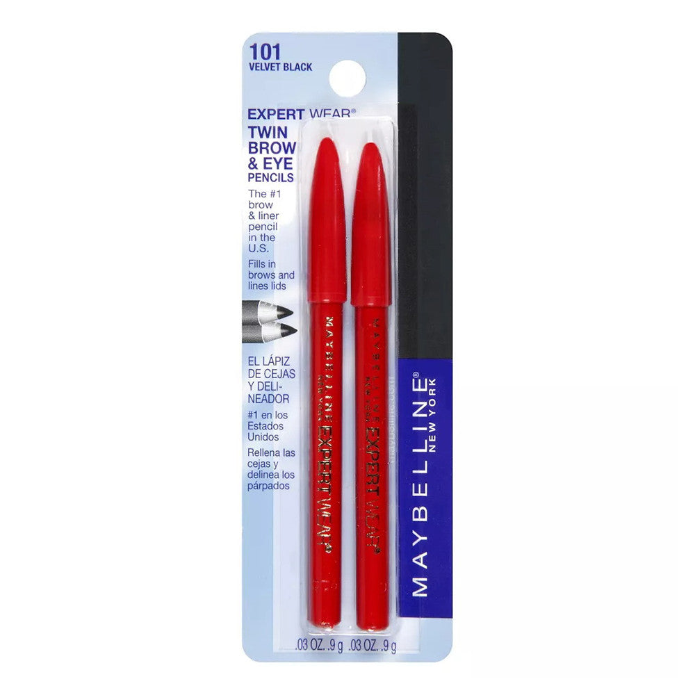 Maybelline Expert Eyes Twin Brow And Eye Pencils, Velvet Black101, 1 Pair