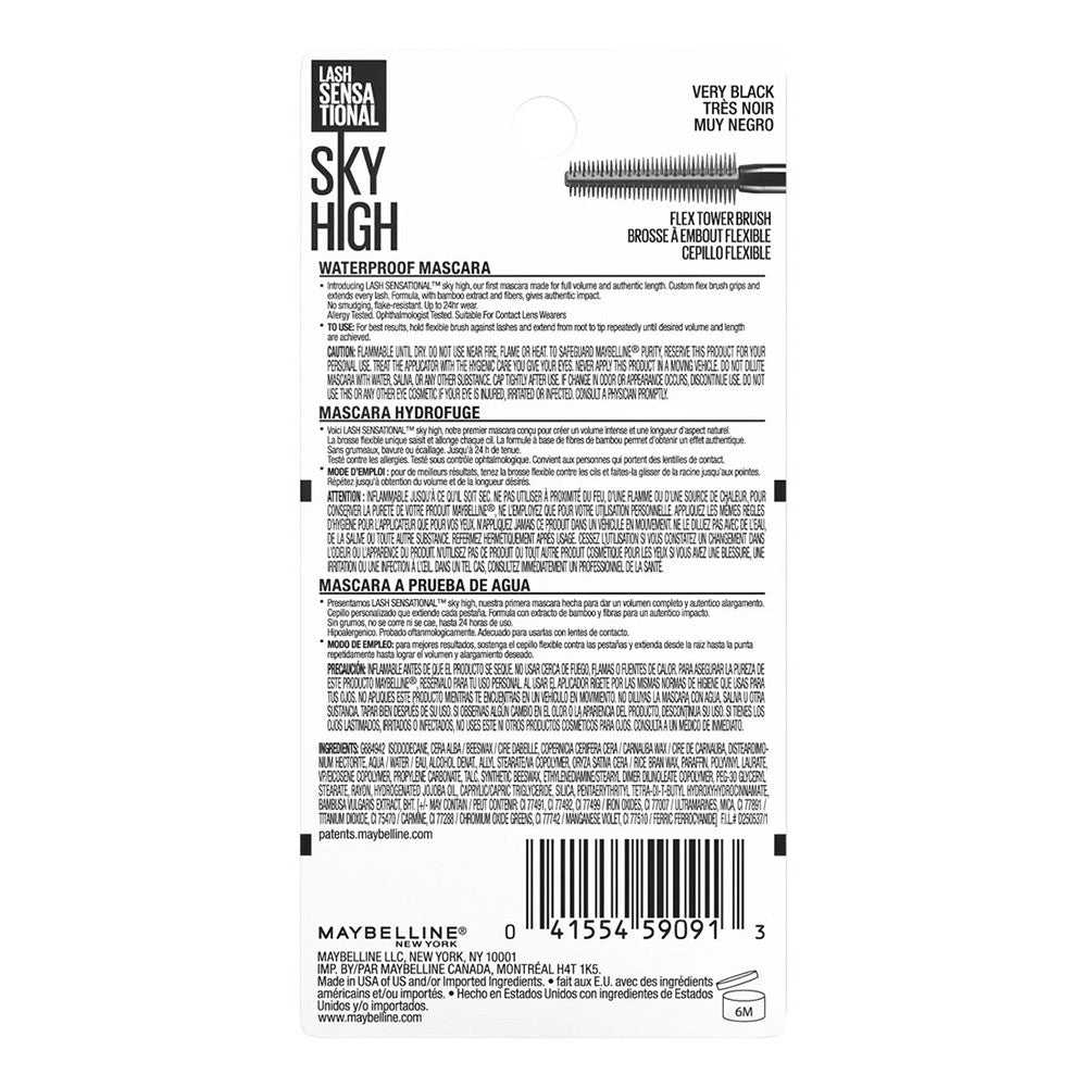 Maybelline Lash Sensational Sky High Lengthening Mascara, Waterproof Very Black, 0.2 Oz