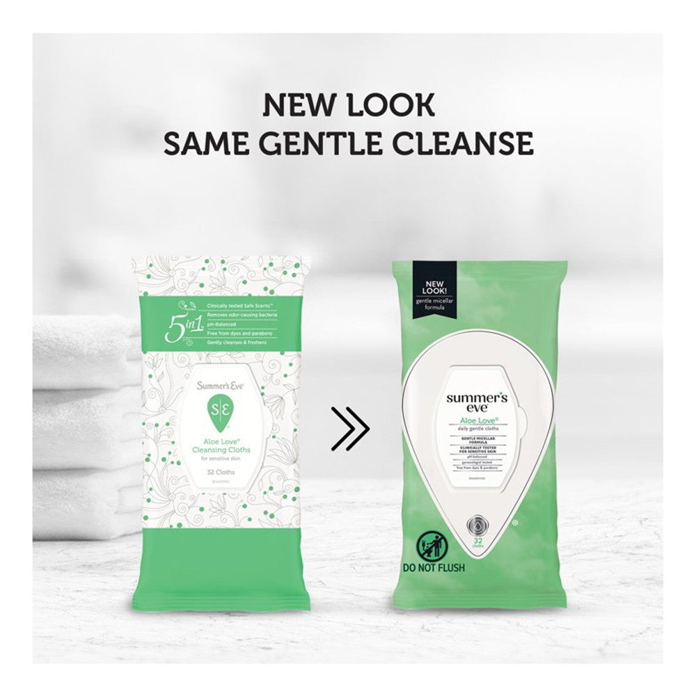 Summers Eve Feminine Cleansing Cloths for Sensitive Skin, Aloe Love, 32 Ea