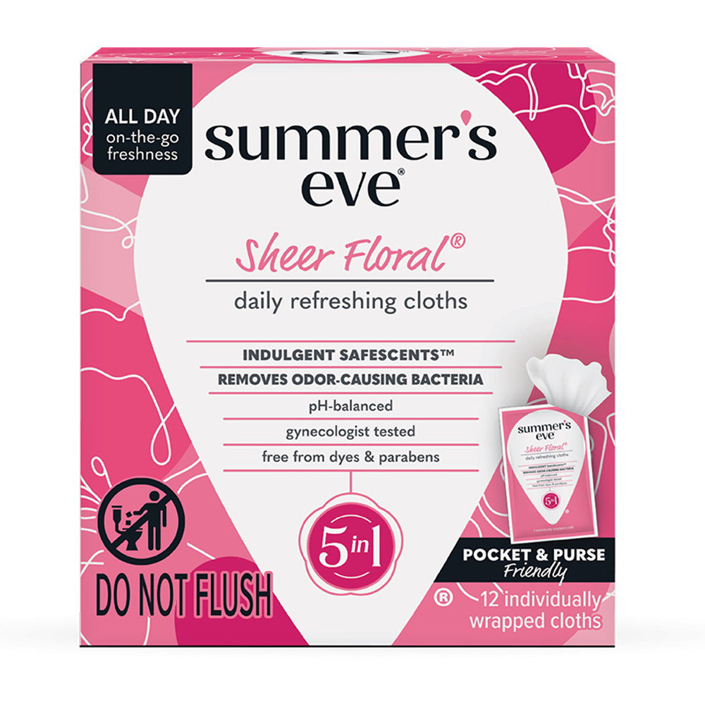 Summers Eve Sheer Floral 5-in-1 Daily Refreshing Feminine Wipes 12Ea