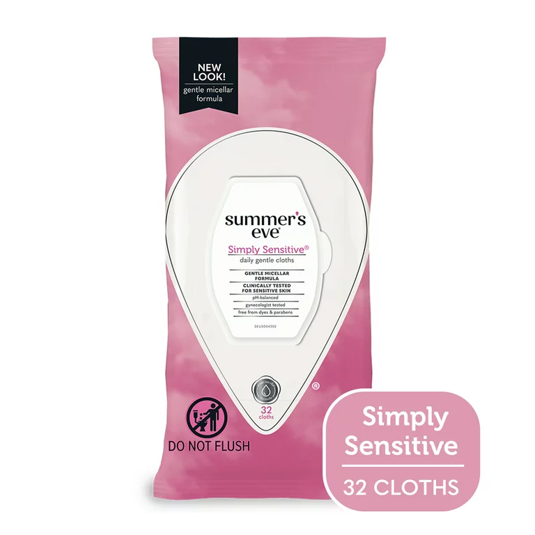 Summers Eve Simply Sensitive Daily Feminine Gentle Cloth, 32 Ea
