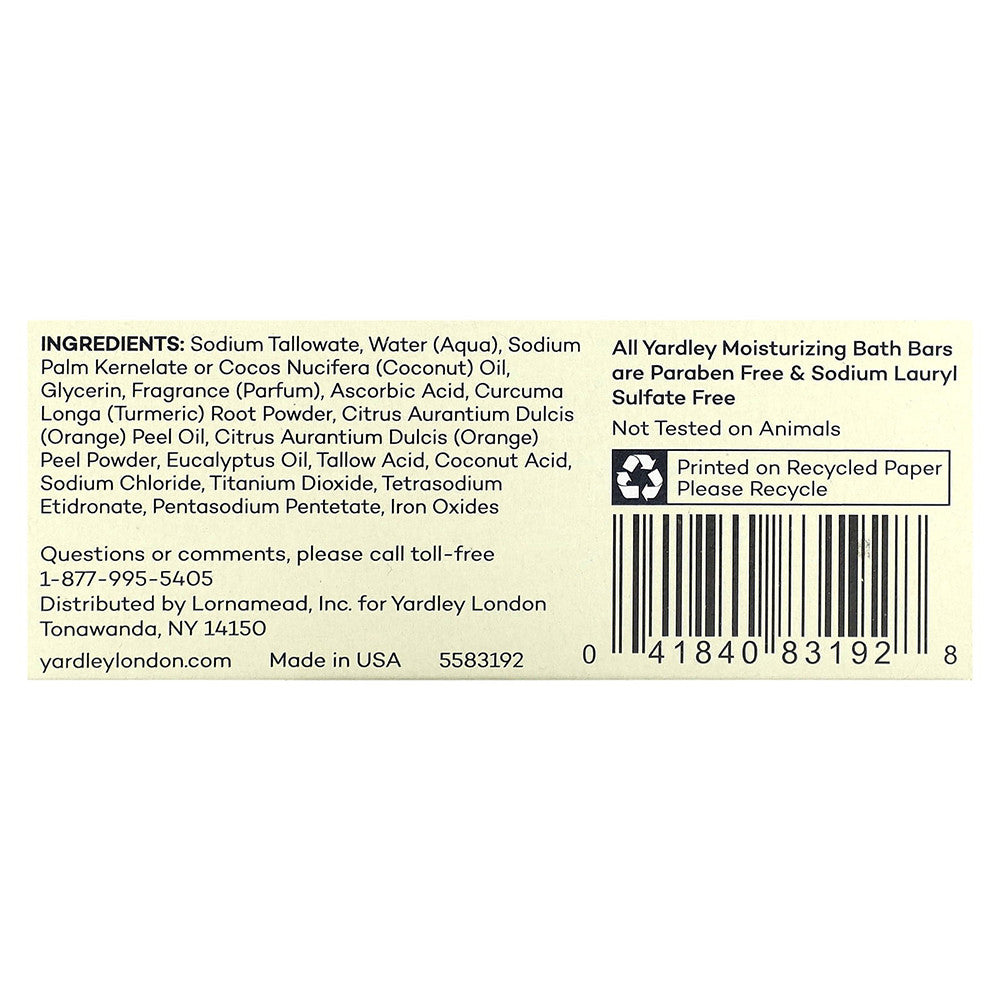 Yardley London Vitamin C Moisturizing Bath Bar Soap, 4 Oz