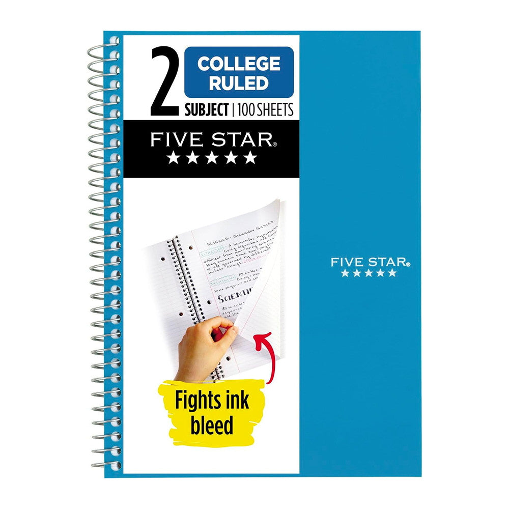 Mead Five Star 2 Subject College Ruled Notebook, 100 Sheets, Assorted Colors, 1 Ea