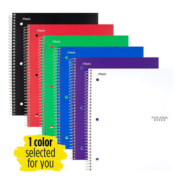Mead Five Star 1 Subject College Ruled Notebook, 100 Sheets, Assorted Colors, 1 Ea