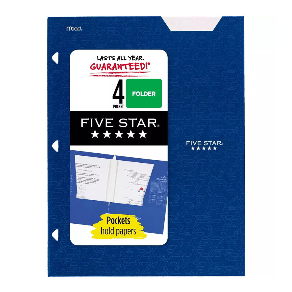 Mead Five Star 4 Pocket Paper Folder, Assorted Colors, 1 Ea