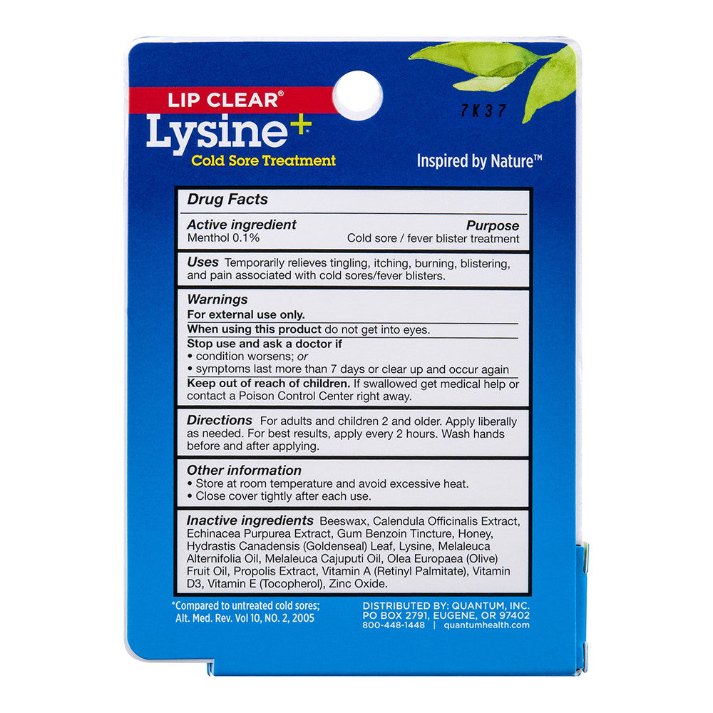 Lysine Plus Cold Sore Treatment Lip Clear Ointment By Quantum, 0.25 Oz